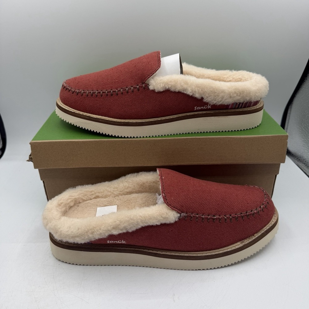 Sanuk Cozy Vibe Slipper SM Womens Sz 9 Burnt Henna Red Lined Slip On House Shoes